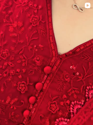 Close up of red embroidered blouse detail